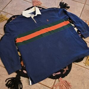 🔥🔥Polo Ralph Lauren Navy Long Sleeve Polo with Stripes🔥🔥Size XXL Rugby